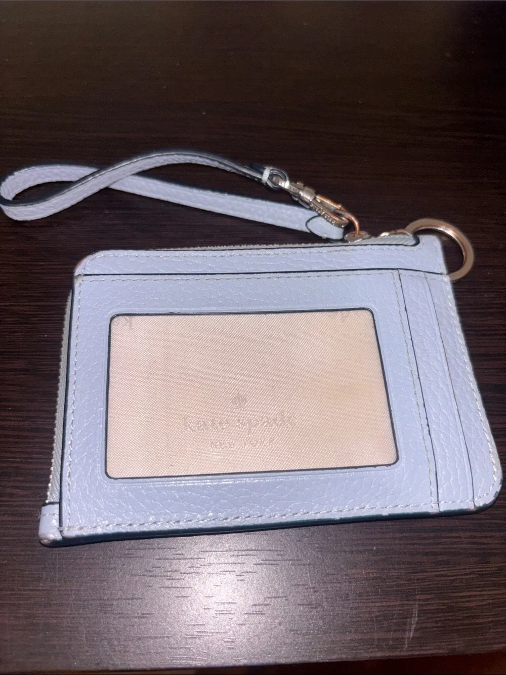 kate spade Light Blue Leather Wristlet Card Case with Gold Logo